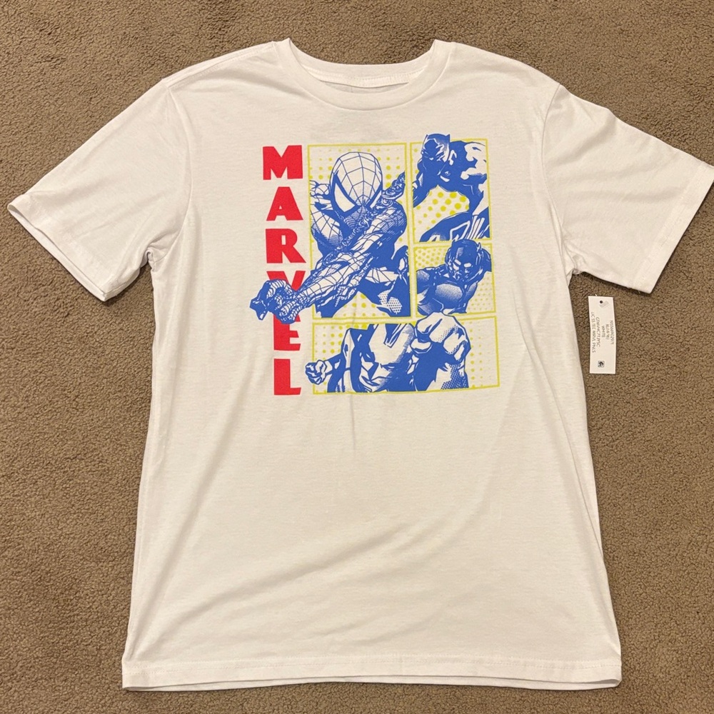 New! Marvel White Tee with Blue and Red Graphic